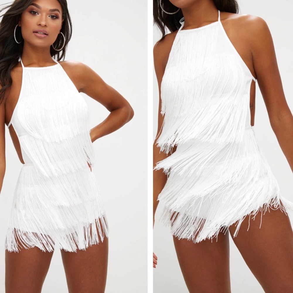 White Fringe Pretty Little Thing Romper size 8